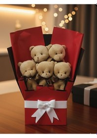 Resim Sevimli Peluş Ayıcık Buketi Özel Tasarım Sevgiliye,arkadaş Hediyelik Kırmızı 