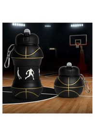 Resim Basketbol Topu Tasarımlı Katlanabilir Akordiyon Su Şişesi Spor Ve Seyahat İçin SİYAH-SARI 