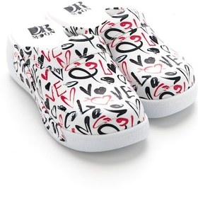 Resim Drmoon Love Desenli Dolgu Taban Hakiki Deri Kadın Sabo Terlik Beyaz 