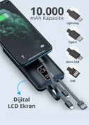 Resim Piranha 9030 LCD Göstergeli 10.000mAh Powerbank Hızlı Şarj / Type-C-USB-iOS Lightning-Micro USB Çoklu Kablo 