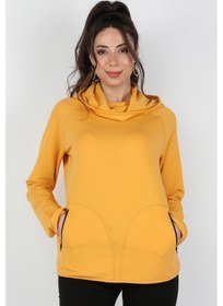 Resim Kadın Kapüşonlu Sweatshirt Hardal Karışık 