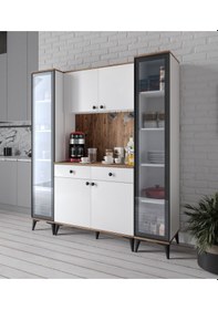 Resim Demre Camlı 6 Kapaklı 2 Çekmeceli Kahve Köşeşi Beyaz Tamamı Mdf 180 Cm Atlas Çam Beyaz 