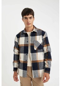 Resim DeFacto Regular Fit Normal Kesim Kareli Oduncu Flanel Uzun Kollu Gömlek A5553AX24AUNV64 Lacivert 