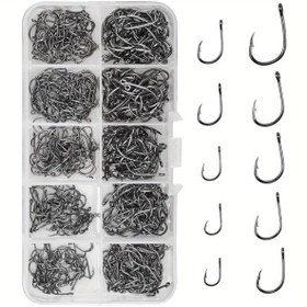 Resim 500 Adet Premium Karbon Çelik Balıkçılık Kancaları Seti - Keskin, Dikenli Daire Kancalar 10 Boyutta Tatlısu & Tuzlu Su Balıkçılığı İçin, Dayanıklı Saklama Kutusu Dahil, Balıkçılar İçin Mükemmel 