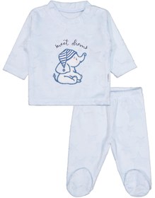 Resim Minidamla Filli Nakış Patikli 2Li 1-6 Ay Pijama Takımı - Mavi - Mavi / 3-6 Ay 
