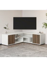 Resim Roza Köşe – Çok Amaçlı, Kapaklı TV Sehpası Beyaz/Antik Ceviz 