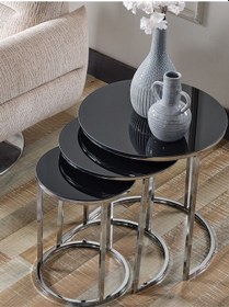 Resim 3' Lü Siyah Nikel Metal Sehpa 