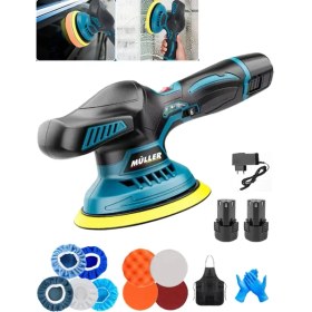 Resim Müller Alman 58 V 10 Ah Orbital Çift Akülü 6 Kademe Devir Ayarlı Pasta Cila Polisaj ve Zımpara Makinesi 
