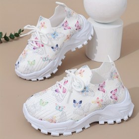 Resim Kız Çocukları İçin Nefes Alabilen ve Hafif Yumuşak Tabanlı Kaymaz Ayakkabılar, Düşük Topuklu Rahat Spor Sneaker'lar. 