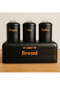 Resim 4 Lü Mutfak Seti Ekmeklikçay Kahve Şekerlik Siyah 43x20 Antrasit 