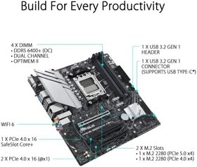 Resim Asus Prime B650M-A WIFI II AMD B650 Soket AM5 DDR5 6400(OC) MHz mATX Gaming (Oyuncu) Anakart 