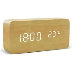 Resim LED Çalar Saat Ahşap Izle Masa Ses Kontrolü Dijital Ahşap Despertador USB / Aaa Powered Elektronik Masaüstü Saatler (Bambu Ahşap) 