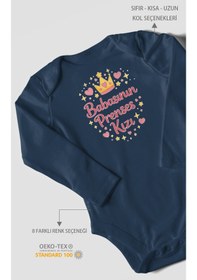 Resim Morivokids Babasının Prenses Kızı Uzun Kollu Çıtçıtlı Bebek Body Lacivert 