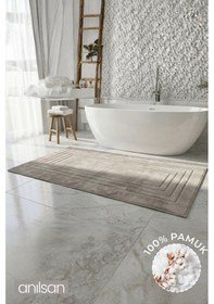 Resim Alora Vizon Büyük Ayak Havlusu - 60x130 Cm , 690gr %100 Pamuk, Spa Ve Otel Banyo Paspası Vizon 