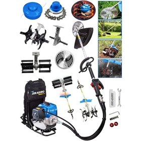 Resim Dragro Alman DRG-SRT20 20 HP M 2 Sırt Tipi Benzinli Motorlu Ot Çalı Tırpanı Çim Biçme Makinesi 2 Çapalı Bahçe Seti 