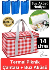 Resim Premium Soğuk Sıcak Termal Piknik Kamp Çantası Yemek Taşıma Yalıtımlı Piknik Termos + Buz Aküsü Kırmızı 