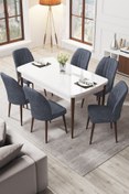 Resim Canisa Concept Par Serisi 70x114 Mdf Mutfak Masası Takımı Beyaz Masa Ceviz Ayak 6 Krem Sandalye 