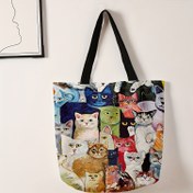Resim Kadınlar İçin Karikatür Kedi Baskılı Tote Çanta - Canlı Renklerde Yeniden Kullanılabilir Çok Amaçlı Polyester Alışveriş Çantası, Geniş Günlük Kullanım El Çantası, Yüksek Kaliteli Şık Tasarım, Çok Yönlü Taşıma Çantası 