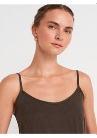 Resim Dilvin 90572 Alt Bölümü Büzgülü Kısa Denim Elbise-kahve Kahve 