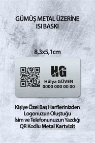 Resim Grafiklas QR Kodlu Kişiye Özel Metal Kartvizit 8,3x5,1 cm Isı Baskılı Profesyonel Gümüş Metal Kart 
