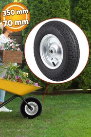 Resim Badem10 Yük Taşıma Tekeri El Arabası Bilyeli Rulmanlı Havalı Dubleks 350x70 mm Yapar Çelik Jant Tekerlek 