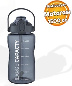 Resim ROYALGROSS Sağlıklı Polikarbon 1.5 Litre Büyük Kapasiteli Su Matarası Pipetli Suluk Gri 