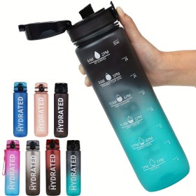 Resim 32 oz (1000 ml) İlham Verici Spor Su Şişesi Zaman İşaretleri ile - Geniş Ağız, Sızdırmaz ve Karıştırma Dostu - 1 Şişe İçin Taşıma Askısı Dahil 