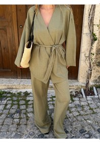Resim Laluvia Haki Tek Düğmeli Kuşaklı Kimono Takım - 007 