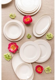 Resim Soley Ceyda Altın Kenarlı 24 Parça 6 Kişilik Porselen Yemek Takımı Ekru 