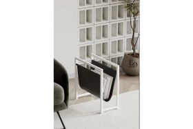 Resim ED Efelez Design Coral Koltuk Yanı Dergilik , Gazetelik , Kitaplık, Beyaz Metal - Siyah Deri 