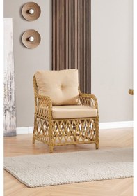 Resim Roma Rattan Bahçe Balkon Takımı 2+1+1 Cam Masalı Cappuccino 