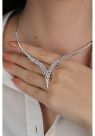 Resim Güzide Kuyumcu 14 Ayar Beyaz Altın Taşlı Düğün Seti 73 