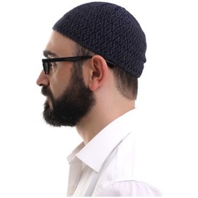 Resim Lacivert Orlon Kışlık Namaz Takkesi Baklava Desenli Takke Lacivert 