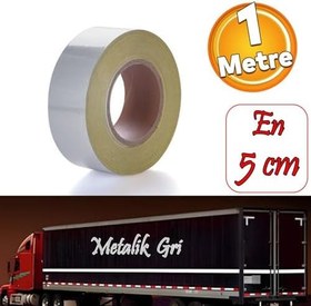 Resim Düz Desensiz Metalize Gri Renk Reflektörlü Bant Gece Parlayan En 5 cm 1 Metre İkaz Bandı Reflektif 