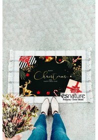 Resim Esnature Mutlu Yıllar Merry Christmas And Happy New Year Welcome Yeşil Kapı Önü Paspası 45x70cm Çok Renkli 