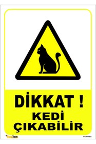 Resim vizyon trafik Dikkat Kedi Çıkabilir 50x70 Cm Galvaniz Saç 0,4 Mm 