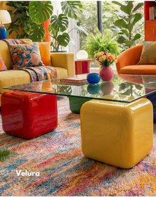 Resim Küre Orta Sehpa - 4 Zar Renkli - Kare - Şeffaf Cam Çok Renkli 