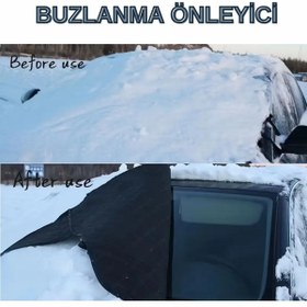 Resim AutoEN SİYAH Buzlanma Önleyici Ön ve Yan Cam Koruma Araba Cam Üstü Kar Örtüsü (Su Geçirmez) 