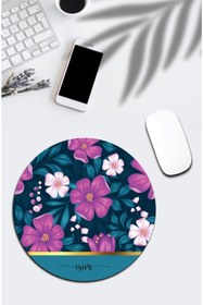 Resim pixolog Çiçek Desenli Isim Yazdırılabilir Yuvarlak Mouse Pad 2019 