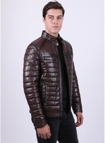 Resim New Zaya Leather Erkek Şişme Deri Ceket Hakiki Deri Kahverengi 