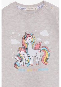 Resim Breeze Kız Çocuk Sweatshirt Sevimli Unicorn Baskılı 1-4 Yaş, Bej Melanj-bej Melanj Bej Melanj 