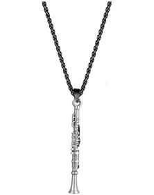 Resim Klarnet Kolye Metal Gri Kolye Ucu Siyah Zincir Paslanmaz Çelik Zi Çelik 