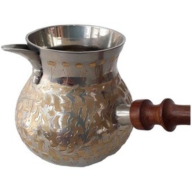 Resim Pirinç Döküm Cezve 5" Jumbo Boy Ahşap Saplı 