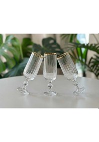 Resim Çnr Home Collection Bohemia Kristal Optik Kadeh Seti 6 'lı Gerçek Altin Yaldiz Ağizli Şik Cam Kadeh Gold 