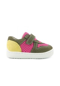Resim Rakerplus Bob Hakiki Deri Haki Yeşil Pembe Barefoot Cırtlı Lastikli Bebek Sneaker Ayakkabı Haki 