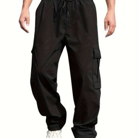 Resim Erkekler için Rahat Kargo Pantolonları - Bol Kesim, Düz Bacak, Çoklu Cep Tasarımı, Bağcıklı Bel, Polyester Kumaş, Bahar ve Sonbahar Egzersizleri İçin İdeal, Günlük Giyim Pantolonları|Bol Kesim Pantolonlar|Polyester Pantolonlar 