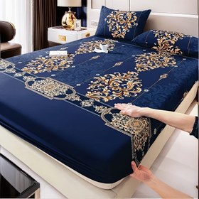 Resim 3 adet Lacivert Lüks Jakarlı Çarşaf Takımı / 2 Yastık Kılıfı / 1 Çarşaf / Tek Kişilik Yatak / Tam Boy Yatak / Kraliçe Boyu / Kral Boyu - Küçülme ve Solma Dirençli - Yumuşak Açık Bej Dostu / Bakımı Kolay - Düzgün Uyumlu, Kolayca Yatağa Uyuyor 