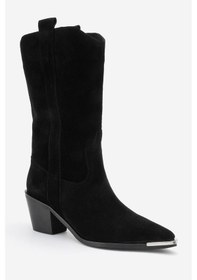 Resim Luvishoes Luvi Shoes Alvı Siyah Süet Hakiki Deri Metal Detaylı Kadın Western Bot Siyah 