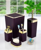 Resim Akrilik Gold Çizgi Mor 5'Li Soft Kare Banyo Takımı Seti Mor 