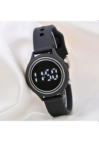Resim Kadın Saati Siyah Renk Silikon Kordonlu Tuşlu Led Unisex Çocuk Bileklik Saat St-304169 